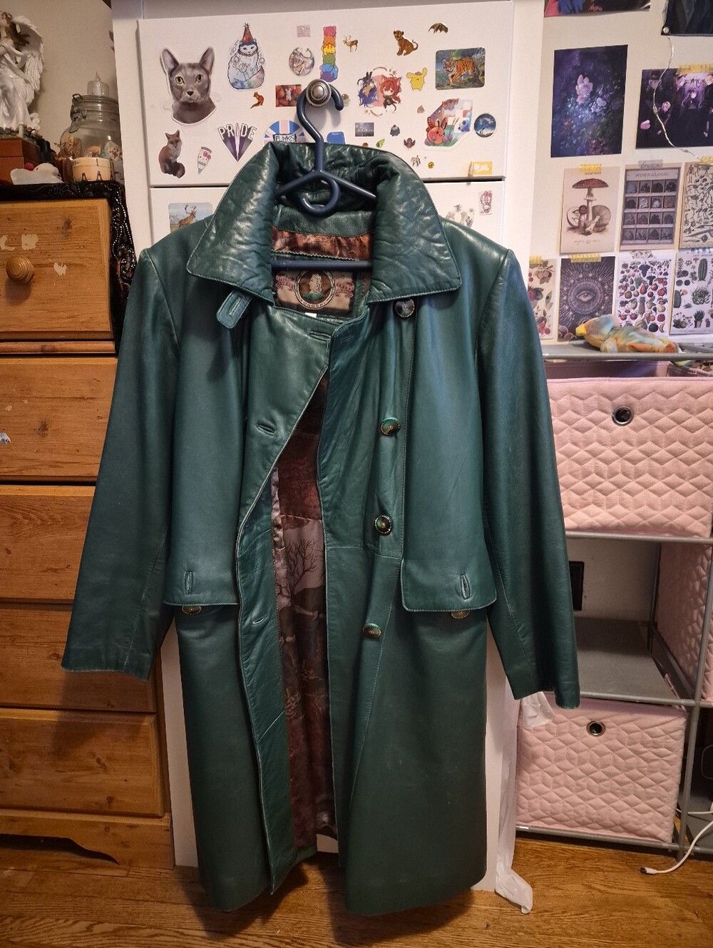 Yongshi Green Leather Trench Coat